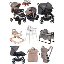 Tommybaby 9 Parça Bebek Çeyiz Seti Bebek Arabası Puset Beşik Yürüteç Mama Sandalyesi Kanguru Bebek Çantası