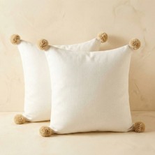 Vienna Home Ponponlu Canvas Kırlent Kılıfı 2’li Set – 45X45 cm Dekoratif Kırlent Kılıfı