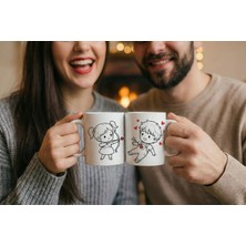 Mithor Shop Kalp Avcısı (Renksiz Çizim) Okçu Kız - 2’li Sevgililer Günü Kupa Seti