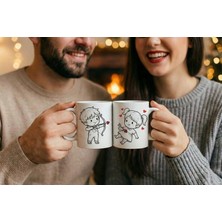 Mithor Shop Kalp Avcısı (Renksiz Çizim) Okçu Erkek - 2’li Sevgililer Günü Kupa Seti