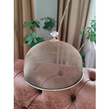 PremiumPort 30 cm Altın Renk Çelik Örgü Fanus, Şık Sunum Kapaklı