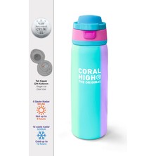 Coral High Renkli Çizgili Desenli Pipetli ve Direkt Içim Çelik Termos 800 ml 38519