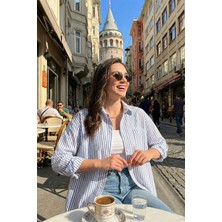 Lela Regular Fit Uzun Kollu Çizgili Gömlek Bayan Gömlek 6772875