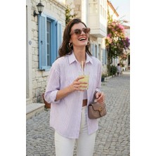 Lela Regular Fit Uzun Kollu Çizgili Gömlek Bayan Gömlek 6772875