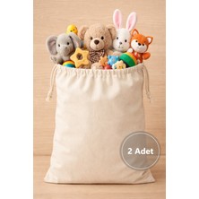 Fulia Elegance 2 Adet Ekstra Büyük Büzgülü Bez Torba | %100 Pamuk Oyuncak Torbası | Bez Oyuncak Çantası | 50X65CM2