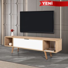EVMO Home 3628 Mesir Tv Ünitesi 160 cm ( Ahşap Ayaklı , Metal Kulplu ) , Safir - Beyaz