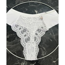 Biricik İç Giyim 2xl Beden Kadın Beyaz Dantelli Tanga 1 Adet