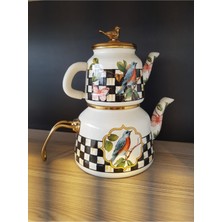 PremiumPort Retro Kuş Detaylı Emaye Çaydanlık, Şık ve Dayanıklı Tasarım