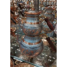 PremiumPort El Işlemeli Çiçek Desenli Büyük Bakır Çaydanlık