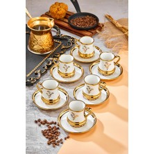 UltraMint 90 ml Porselen Kahve Fincanı Seti, Şık Altın Yaldızlı Modern Tasarım