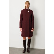 Ekol Kadın Kendinden Desenli Bordo Manto 06051