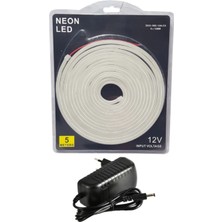 Powerr Led Aydınlatma 5 Metre 12 Volt 6X12 mm Esnek Neon LED 4000K Naturel Beyaz 3A Plastik Adaptör Set