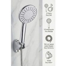 Büyük Boy Duş Başlığı Venüs Duş Seti 5 Fonksiyonlu Duş Başlığı Mafsal ve 150CM Çelik Örgülü Hortum