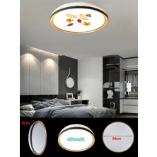 Gökyüzü Panel Sonbahar Yaprakları, Gold Ledli Tavan Armatürü, 45W – Beyaz Işık 7000K - 50CM Modern Yuvarlak Avize