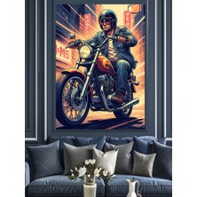 Artmeg Motorsiklet Üstünde Biker Man Dekoratif Kanvas - Mdf Ahşap Tablo