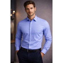 Colvis Man Erkek Mavi Oxford Regular Fit Gömlek Klasik Yaka Cepli Pamuk Ofis Gömleği