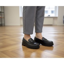 Seda Shoes Siyah Bayan Yüksek Taban Babet