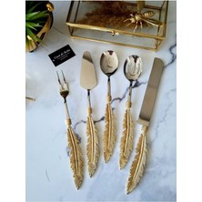 UltraMint Tüy Desenli Gold Saplı 5 Parça Servis Seti, Şık ve Kullanışlı Tasarım