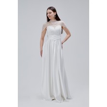 Asees Büzgülü Korsajlı Inci Boncuklu Saten Abiye Elbise