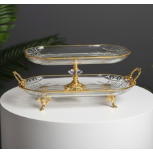 UltraMint 2'li Kristal Metal Ayaklı Yaldızlı Pasta ve Kurabiye Sunumluk Seti