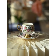 UltraMint 6'lı Pembe Çiçek Yaldızlı Porselen Türk Kahvesi Fincan Takımı