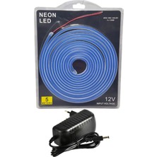 Powerr Led Aydınlatma 5 Metre 12 Volt 6X12 mm Esnek Mavi Neon LED  3A Plastik Adaptör Set