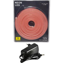 Powerr Led Aydınlatma 5 Metre 12 Volt 6X12 mm Esnek Pembe Neon LED  3A Plastik Adaptör Set
