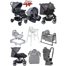 Tommybaby 9 Parça Bebek Çeyiz Seti Bebek Arabası Puset Beşik Yürüteç Mama Sandalyesi Kanguru Bebek Çantası
