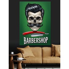 Karizma Tablo Berber Dükkanı Yeşil Posteri Dekoratif Kanvas - Mdf Ahşap Tablo