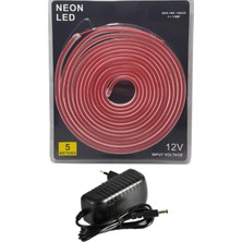 Powerr Led Aydınlatma 5 Metre 12 Volt 6X12 mm Esnek Neon LED Kırmızı 3A Plastik Adaptör Set