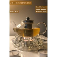 PremiumPort 2’li Cam Demlik ve Isıtıcı Seti, 400 Ml, Bitki Çayı Demliği, Süzgeçli