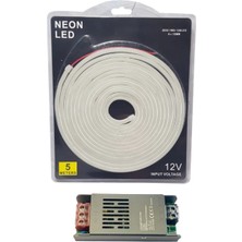 Powerr Led Aydınlatma 5 Metre 12 Volt 6X12 mm Esnek Neon LED 3000K Günışığı 5A Slim Trafo Set