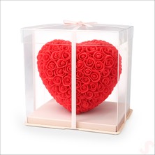 Süsle Bebek ve Parti Şeffaf Pvc Kutulu Kırmızı Yapay Güllü Kalp – 25 cm
