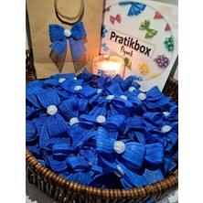 Pratikbox Keten Büyük Boy Fiyonk / 2,5 Cm'lik / Hediyelik / Süsleme /lacivert Renk/yarım Çiçek Inci / 50 Adet