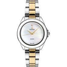 Wainer Diamond Kadın Kol Saati 36 mm Beyaz Kadran Altın Gümüş Kordon Safir Cam 5 Atm