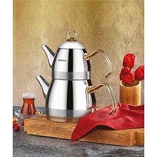 PremiumPort Şık Ortaboy Roma Gold Line Çaydanlık, Estetik ve Dayanıklı Tasarım