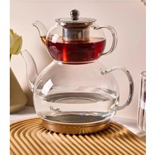 PremiumPort Keyf-I Ala Çelik Indüksiyon Cam Çaydanlık Seti, Demlik ve Suluk Hediği