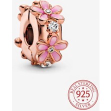 Lines Bijuteri S925 Pembe Papatya Zirkon Taşlı Klips Charm