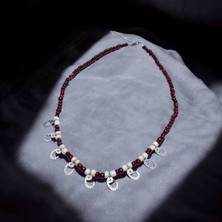 Lal Dizayn Boncuk Kolye - El Yapımı - Bohem Kadın Aksesuar