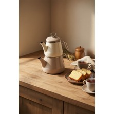 PremiumPort Şık Bej Emaye Çaydanlık Takımı, Dayanıklı ve Zarif Tasarım