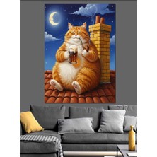 Artmeg Şişman Kedi Oturuyor Dekoratif Kanvas - Mdf Ahşap Tablo