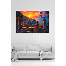 HonataDizayn Italyan Sahili Günbatımı Deniz Manzaralı Modern Dekoratif Duvar Kanvas Tablo