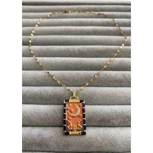 Pink Lacivert Taşlı Renkli Çelik Kolye