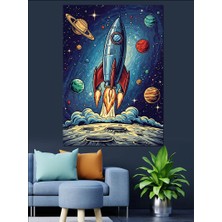 Karizma Tablo Uzaya Fırlayan Roket Illüstrasyon Dekoratif Kanvas - Mdf Ahşap Tablo