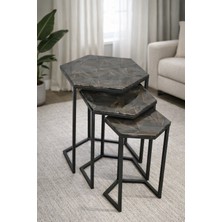 Teknor Usta Altıgen Siyah Metal Beyaz Mdf Tablalı 3lü Zigon Sehpa