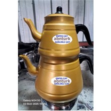 PremiumPort Pramit Model 8 Kişilik Gold Alüminyum Çaydanlık Takımı, Süzgeçli, 4 Litre