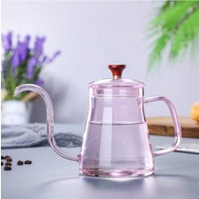 PremiumPort Ateşe Dayanıklı Cam Borosilikat Kettle Ibrik 600 ml Pembe