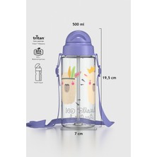 Renga Migo Desenli 500 ml Askılı Pipetli Tritan Çocuk Matara 912008 Lila