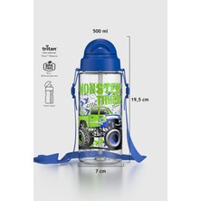 Renga Migo Desenli 500 ml Askılı Pipetli Tritan Çocuk Matara 912008 Mavi