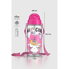 Renga Migo Desenli 500 ml Askılı Pipetli Tritan Çocuk Matara 912008 Pembe